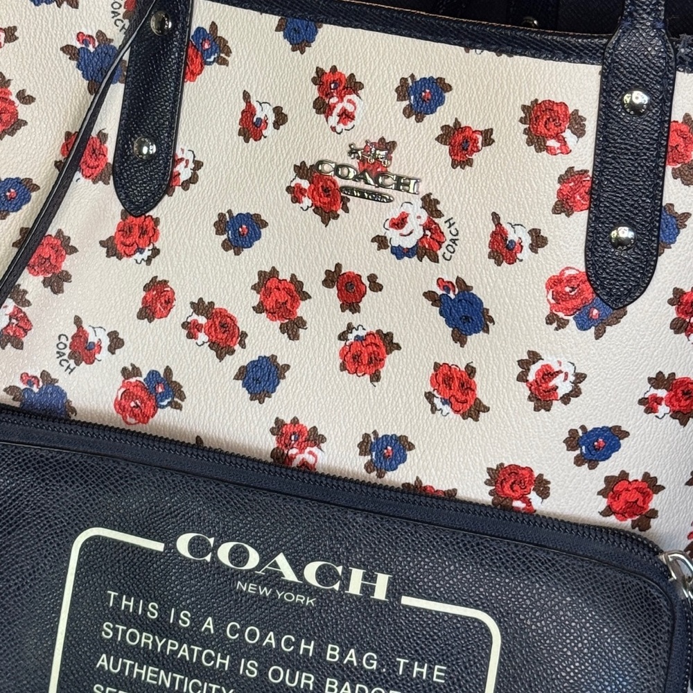 Coach Floral Tote in Red and Blue